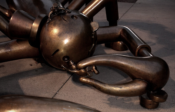 Close-up of Scorpion sculpture by Tom Otterness